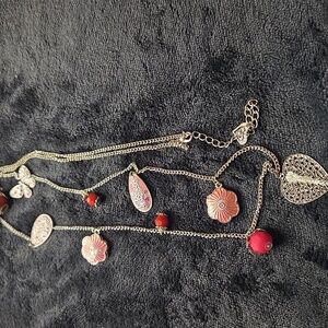 69 - Enamel charms silver tone necklace